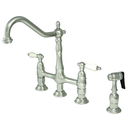 Kingston Brass KS1271PLBS Heritage Bridge Kitchen Faucet W/ Brass Sprayer, Chrome KS1271PLBS